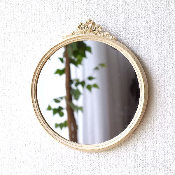 壁掛けミラー ウォールミラー おしゃれ アンティーク 鏡 シンプル エレガント 小さめサイズ ヨーロピアン ラウンド レトロ リビング レトロなラウンドミラー [vin4219]