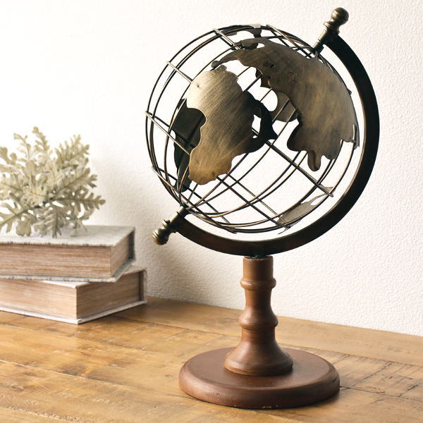 地球儀 オブジェ 置物 アンティーク インテリア雑貨 おしゃれ 木製ベース アイアン 金属 卓上 飾れる ディスプレイ 高級感 レトロなアートの地球儀 【送料無料】 [vin4634]