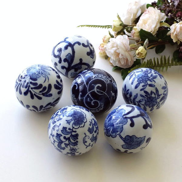 磁器ボール 置物 オブジェ 小物 卓上 陶器 おしゃれ シノワズリ 6個 セット 小ぶり 小さめ シノワズリーな磁器ボールS 6個セット [vin4858]