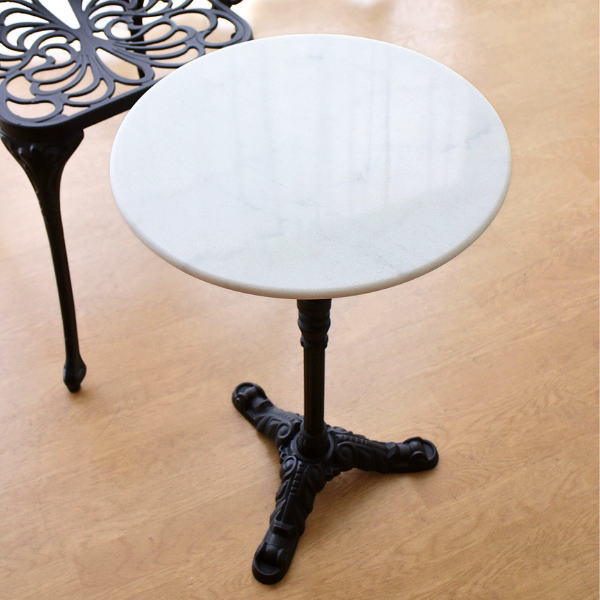 カフェテーブル 大理石 丸テーブル 1本脚 高さ60cm ホワイト 円形 コーヒーテーブル アイアン モダン ソファ ベッド サイドテーブル 玄関 花台 クラシックな大理石テーブル WH【送料無料】 [vin5019]