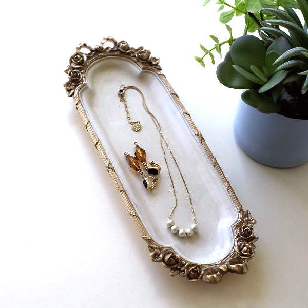 トレー トレイ おしゃれ 小物置き 卓上 エレガント クラシック ヨーロピアン アクセサリートレイ ローズリボンのベルサイユトレイ S [vin5470]