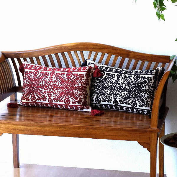 クッション 30×50cm クッションカバー ソファ 刺繍 おしゃれ 長方形 タッセル付き ナチュラル タッセル付きクッション 長角 2カラー [vin5840]