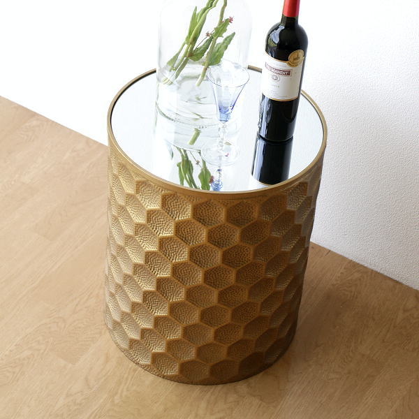 サイドテーブル 花台 ミラー おしゃれ 丸テーブル ソファーサイドテーブル アイアンとミラーのテーブル ラウンド 【送料無料】 [vin6482]