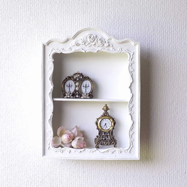 ウォールシェルフ 飾り棚 壁掛け おしゃれ かわいい 壁掛けシェルフ ウォールラック 小さめ エレガントなウォールミニシェルフ WH [vin7716]