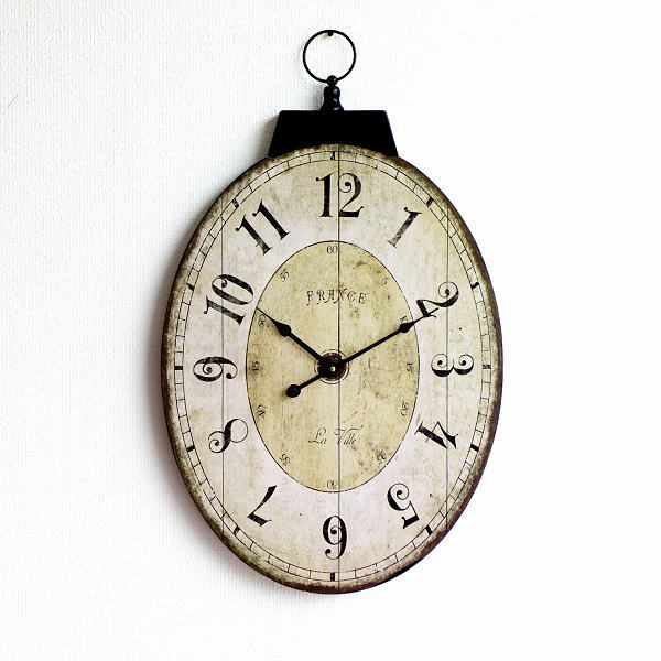 壁掛け時計 壁掛時計 掛け時計 掛時計 おしゃれ オーバル 大きい アンティーク ブロカントなオーバルウォールクロック 【送料無料】 [vin8247]