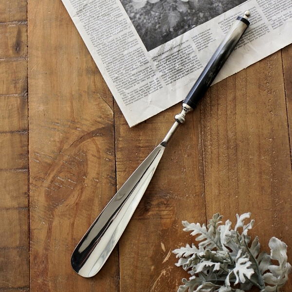 靴べら 真鍮 おしゃれ 玄関 ブラス 金属製 天然素材 ナチュラル 水牛の角 骨 高級感 シルバー アンティーク モダン ボーンと真鍮のシューホーン [vin8318]