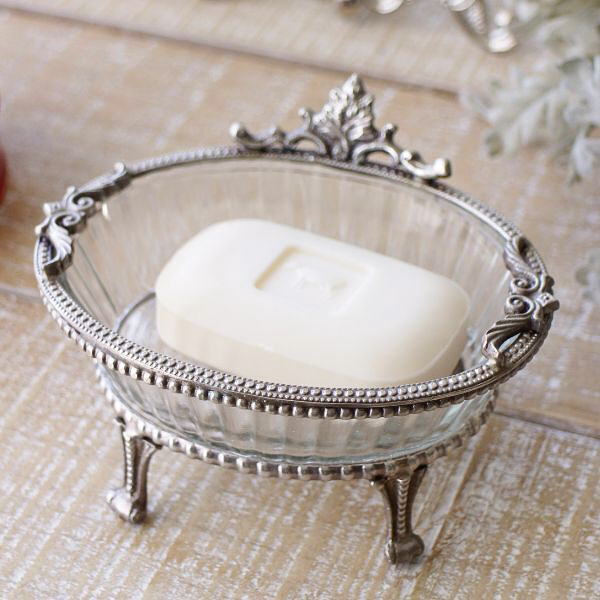 ソープディッシュ おしゃれ 真鍮 ガラス 石鹸トレー 石鹸置き 石けん皿 小物入れ アンティーク調 真鍮とガラスのソープディッシュ B [vin8437]