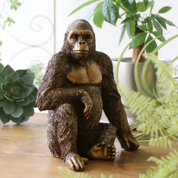 ゴリラ 置物 オブジェ おしゃれ ブロンズ風 雑貨 置き物 動物 アニマル ヨーロピアン アンティーク ブロンズカラーの置物 ゴリラ [vin8505]