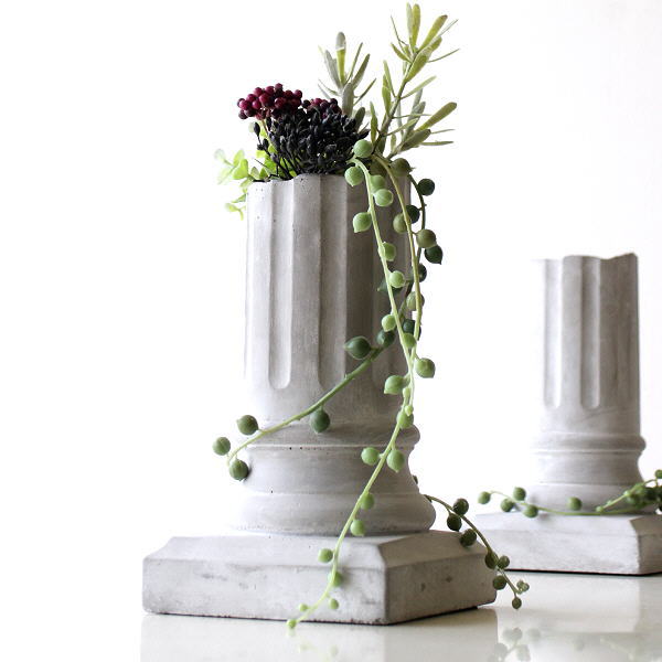 花瓶 陶器 花器 おしゃれ セメント フラワーベース ガーデン 庭 洋風 オブジェ 玄関 リビング エントランス ギリシャ風セメント柱ベース [vin9580]