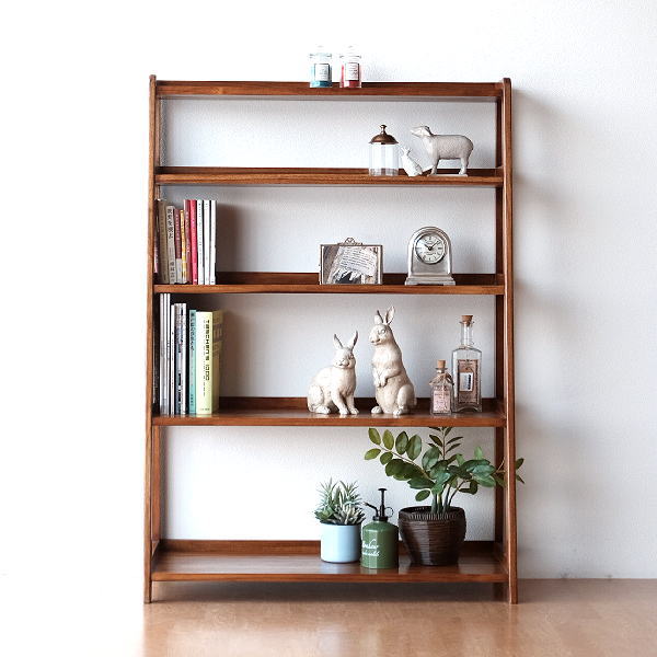 オープンラック 本棚 チーク材 無垢材 木製 天然木 おしゃれ 北欧 ナチュラル 飾り棚 オープンシェルフ 5段 幅90 奥行40 完成品 チークディスプレイラック90 【開梱設置送料無料】 [wat0435]