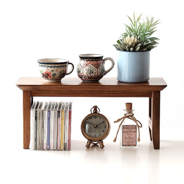 机上ラック 棚 シェルフ 机上台 収納棚 スリム コンパクト 小さい 本棚 チーク材 無垢 天然木 木製 幅45 奥行15 高さ20 チークフリーミニ棚45 [wat0693]