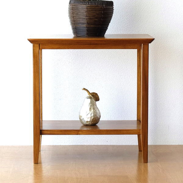 サイドテーブル おしゃれ 木製 棚付き チーク無垢材 天然木 コンパクト スリム ベッドサイドテーブル 幅45 奥行30 高さ45 チークサイドテーブルA 【送料無料】 [wat2405]