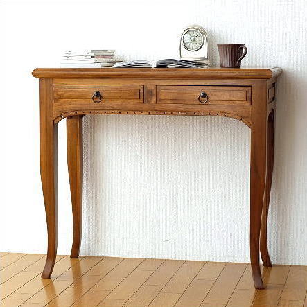 デスク 机 チーク 無垢材 天然木 猫脚 幅80 奥行40 チークコンソールデスク 【送料無料】 [wat4372]