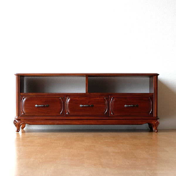 テレビ台 マホガニー 無垢材 アンティーク調 クラシック ヨーロピアン マホガニーローボード猫脚118 【送料無料】 [wat4730]