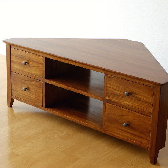 コーナーテレビ台 チーク 無垢材 天然木 おしゃれ 三角 チークコーナーローボード 【開梱設置送料無料】 [wat6214]