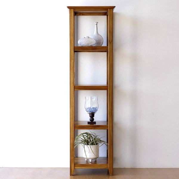 オープンシェルフ 飾り棚 チーク 無垢材 4段 チークスリムハイラック 【送料無料】 [wat6278]