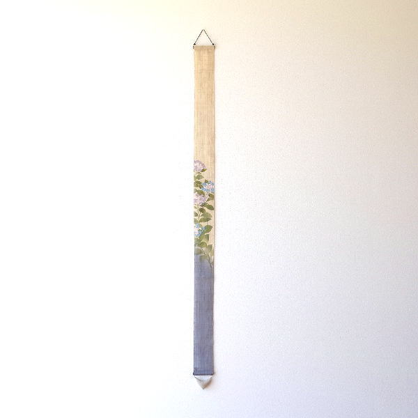 タペストリー おしゃれ 和風 和モダン 麻 縦長 細タペストリー 額紫陽花 [wlj0260]