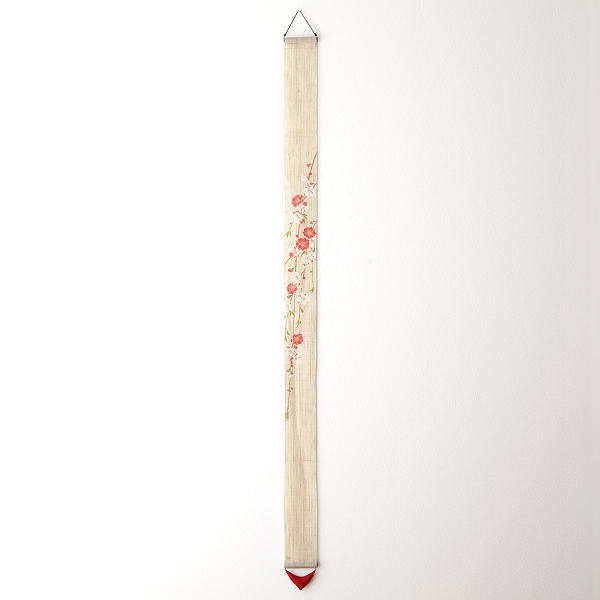 タペストリー 壁掛け おしゃれ かわいい 細タペストリー 手描き 麻 和風 和モダン 縦長 細長い 花桃 桃の節句 ひな祭り 雛祭り 上品 細タペストリー 花桃源平 [wlj0393]