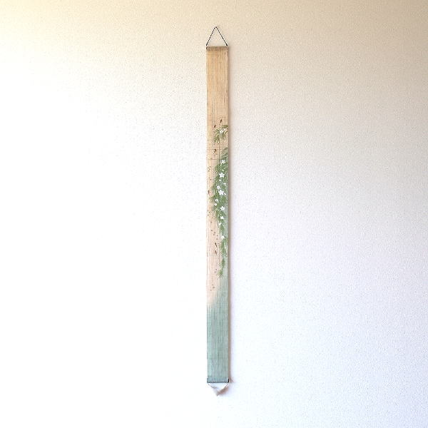 タペストリー おしゃれ 壁掛け 和風 和モダン 麻 縦長 細長い 細タペストリー 梅花藻 [wlj0592]