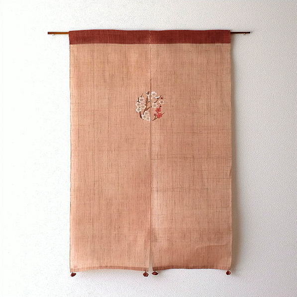 のれん おしゃれ 麻 和風 80×120 手染め麻のれん風音 梅丸紋 【送料無料】 [wlj5070]