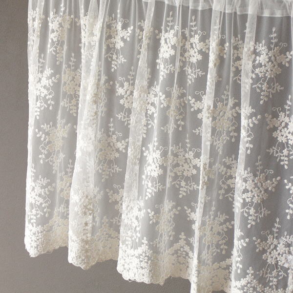 カフェカーテン 60cm丈 レース おしゃれ 小窓 刺繍 カフェカーテン シャロー60 [won3675]