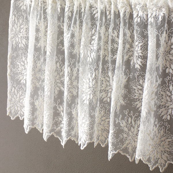 カフェカーテン レース おしゃれ レースカーテン 45cm 花柄 コットン刺繍 キッチン 小窓用カーテン カフェカーテン FK [won6779]