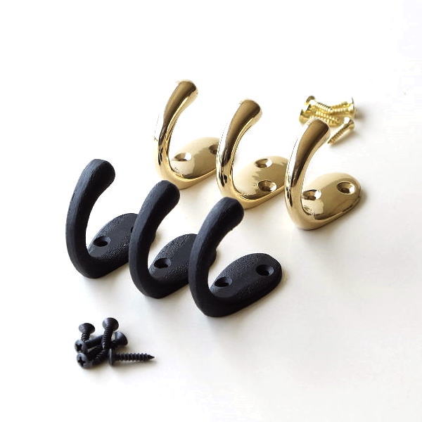 フック 壁 壁掛け シンプル おしゃれ ブラス ウォールフック 小さい 壁付け 3個セット アンティーク ウォールハンガー ミニフック HK 2カラー 3個セット [ydj4189]