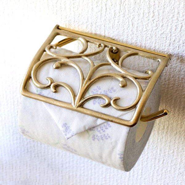 トイレットペーパーホルダー カバー 真鍮 アンティーク エレガント おしゃれ ゴールド 金 ブラスペーパーホルダー G [ydj8455]