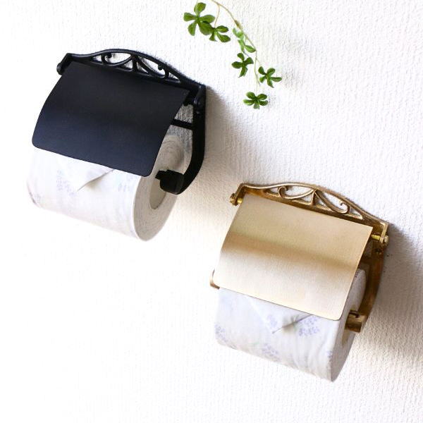 トイレットペーパーホルダー カバー 真鍮 アンティーク エレガント おしゃれ ワンタッチ式 ブラスペーパーホルダー 2カラー 【送料無料】 [ydj8531]