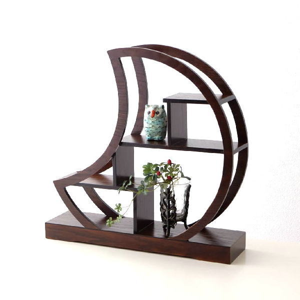 飾り棚 おしゃれ 和風 和室 床の間 月型 珍品棚 和家具 木製 シェルフ ディスプレイラック 小さな和の飾り棚 月48 【送料無料】 [yns1258]