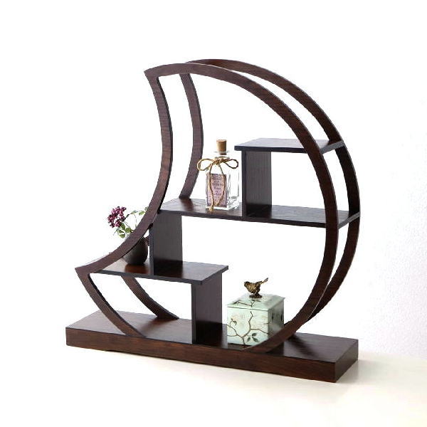 飾り棚 おしゃれ 和風 和室 床の間 月型 珍品棚 和家具 木製 シェルフ ディスプレイラック 小さな和の飾り棚 月60 【送料無料】 [yns2663]