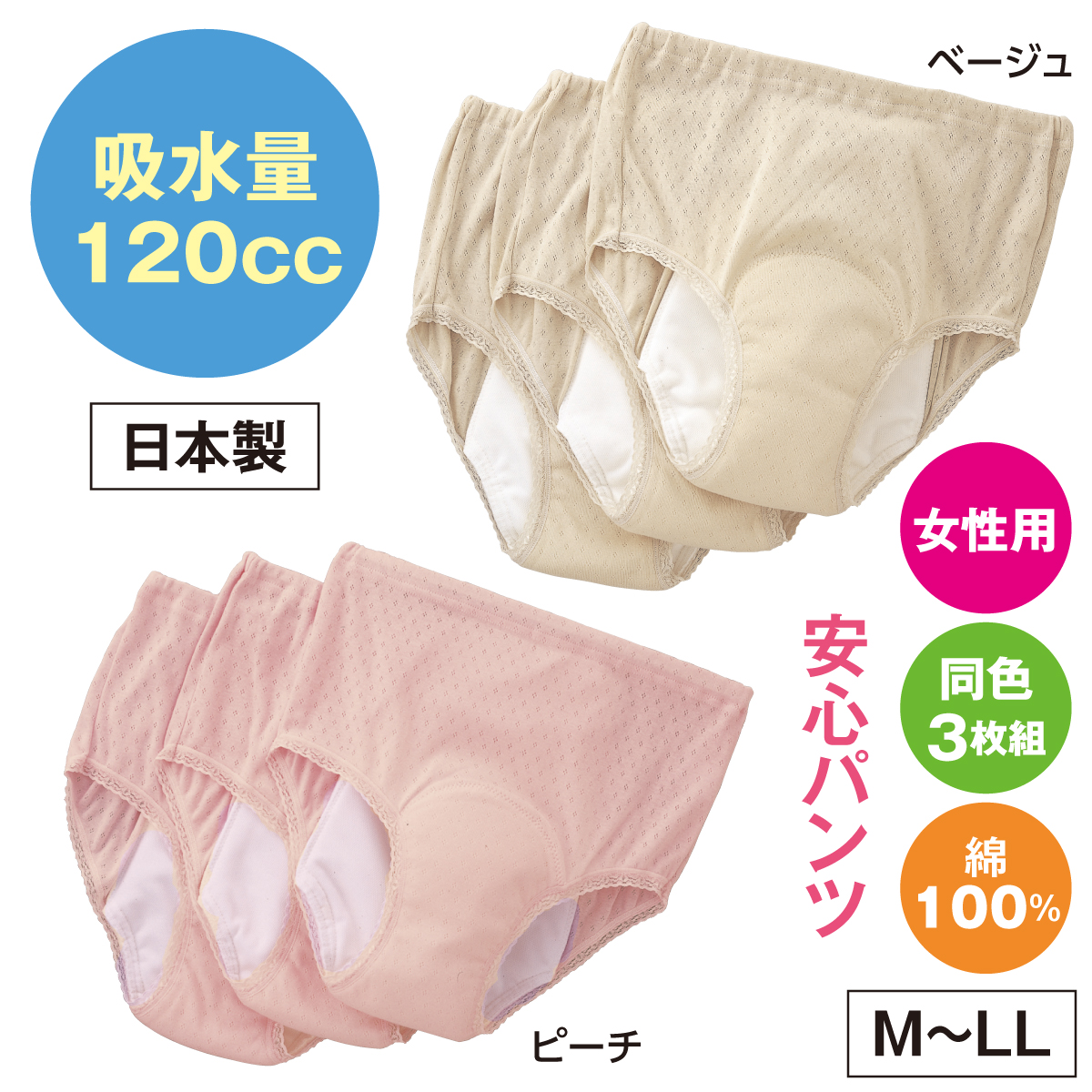 安心さわやかパンツ120cc女性用（同色3枚組）