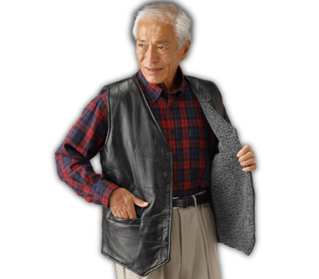 ラム革パッチワーク・ムートン調ボア付きベスト│身近な優れものショップ