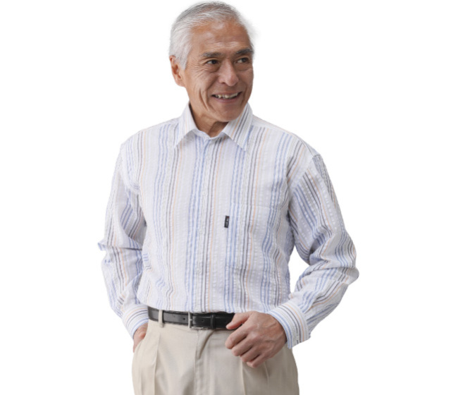 サッカー生地さわやか長袖シャツ2色組
