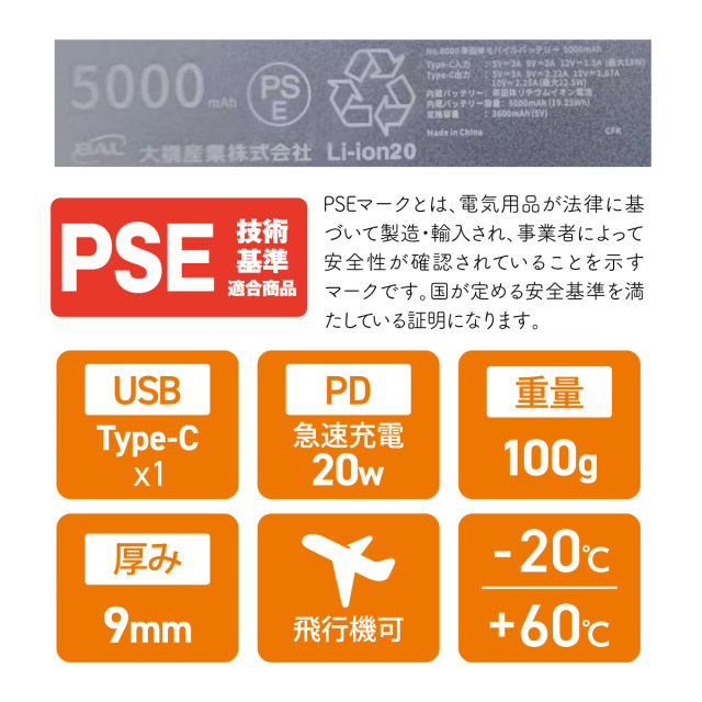 準固体モバイルバッテリー5000mAh│身近な優れものショップ