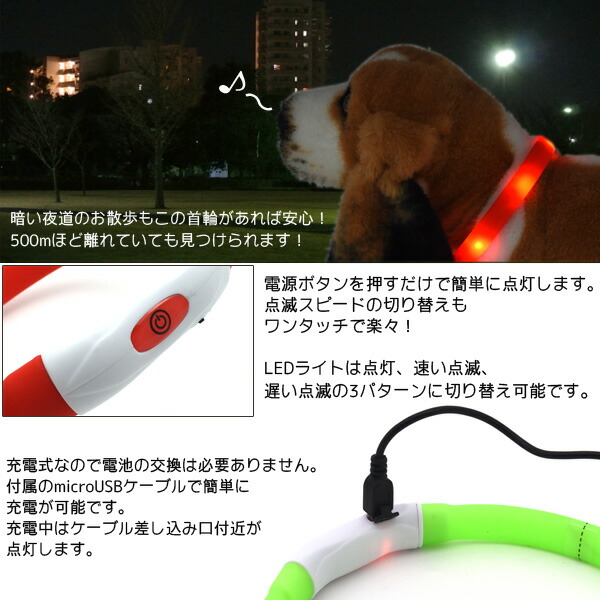 LEDライト付ペット用首輪 Mサイズ