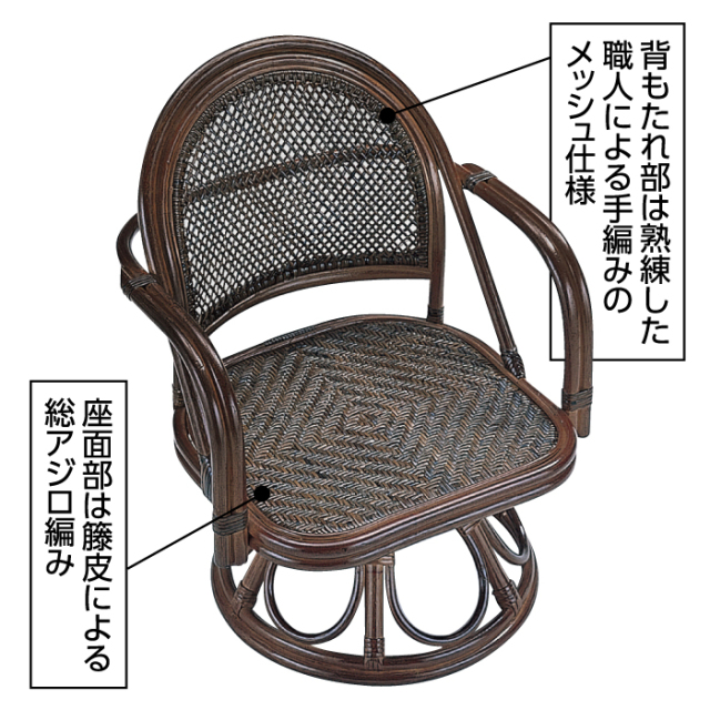 籐回転座椅子 ロータイプ