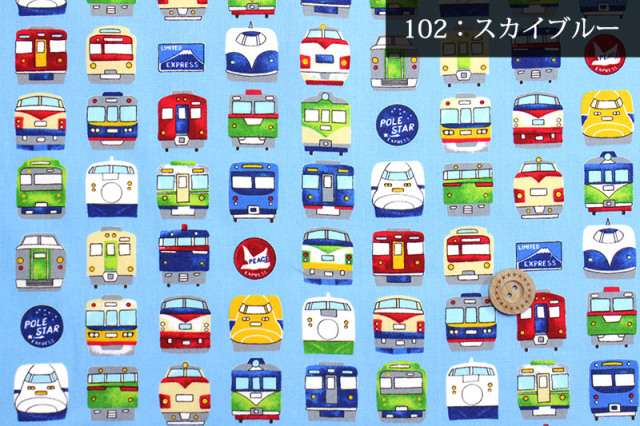 電車柄part2プリント生地 合皮の銀河工房