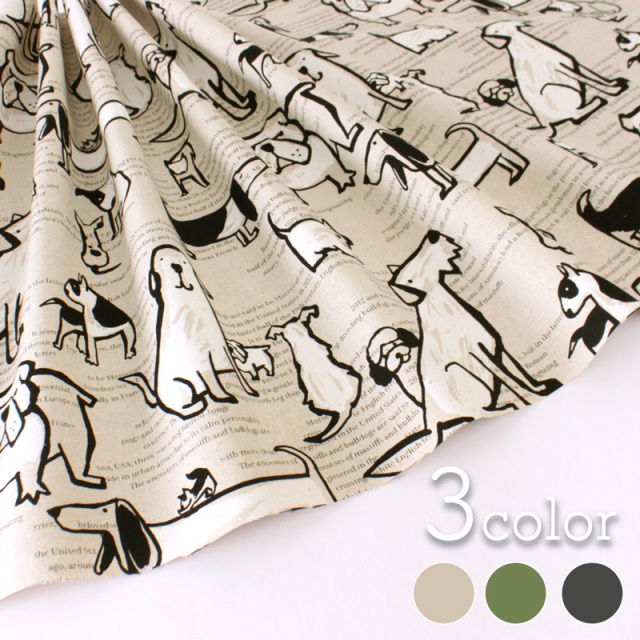 メール便2mまで レタリングinドッグ綿麻キャンバス生地 17 かわいい 可愛い いぬ イヌ 犬 わんこ リネン コットンリネン 帆布 コットン 合成皮革 エナメル スエード 生地通販 合皮の銀河工房