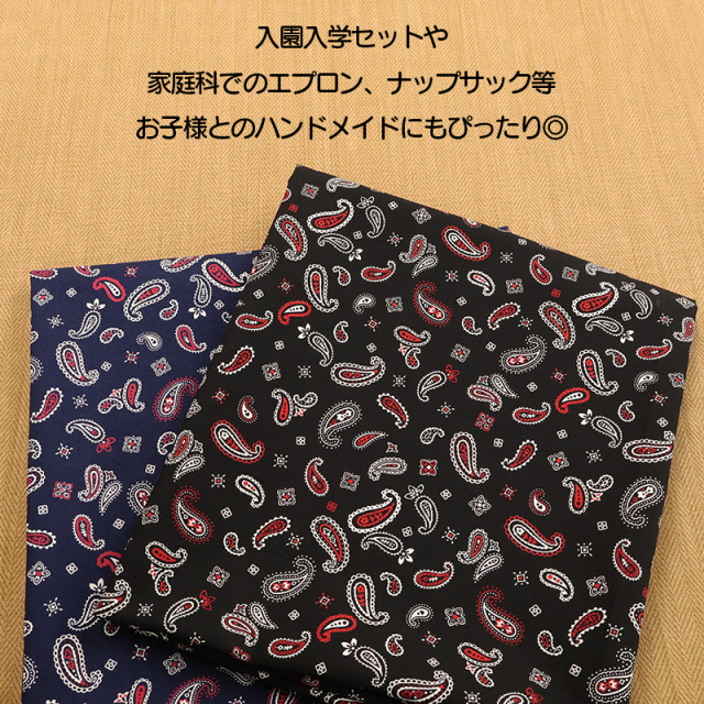 お洒落なペイズリー柄のプリント生地。雑貨やお洋服におすすめの薄手 