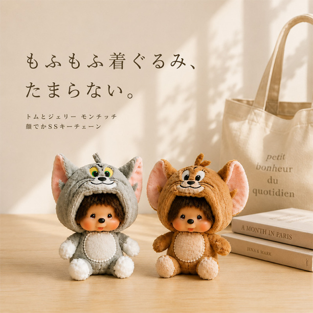◆(6796)トムとジェリー モンチッチ 顔でかSSキーチェーン｜ぬいぐるみマスコット