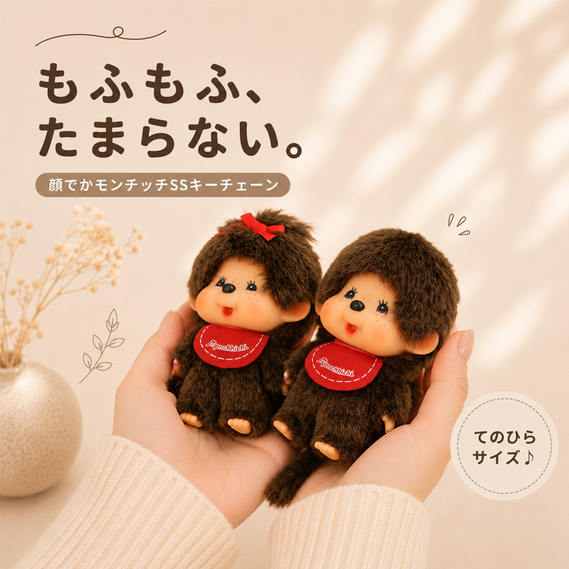 顔でかモンチッチ SS キーチェーン｜ふわふわ ぬいぐるみマスコット