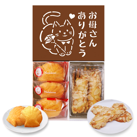 【母の日ギフト】銀装 母の日絵柄カステラ・マドレーヌ・アーモンドラング詰合せ WK−母の日DMAL318
