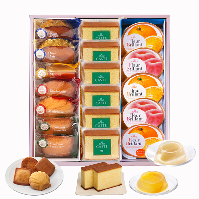銀装　個装カステラ《青箱》・焼菓子・フルーツゼリー詰合せ　OBDF378