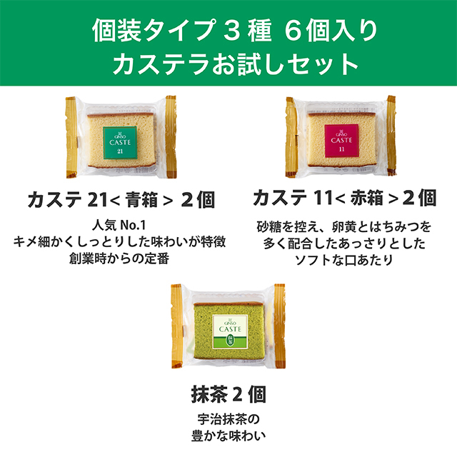 【オンライン限定・送料無料】カステラお試しセット(個装6個入り)(ポストにお届け)