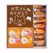 かすてら。ページ 銀装 カステラ《父の日絵柄》・焼菓子・アーモンドラング詰合せ