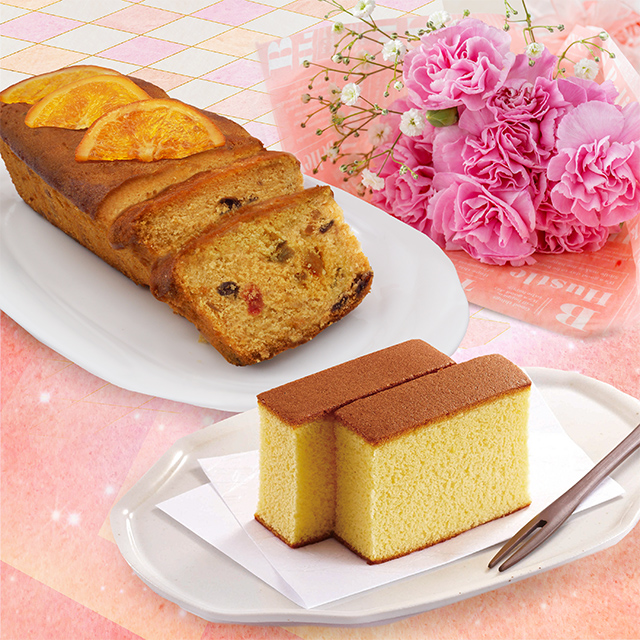 【母の日ギフト】銀装　母の日カステラ・発酵ジャージーバターフルーツケーキ・焼菓子詰合せ　MOセット448