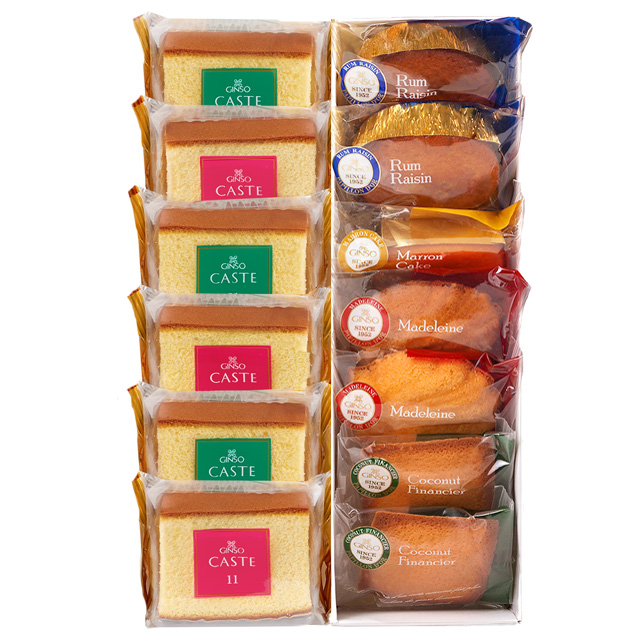 銀装 個装カステラ《青箱》《赤箱》・焼き菓子詰合せ（個包装13個入り）　OABD234