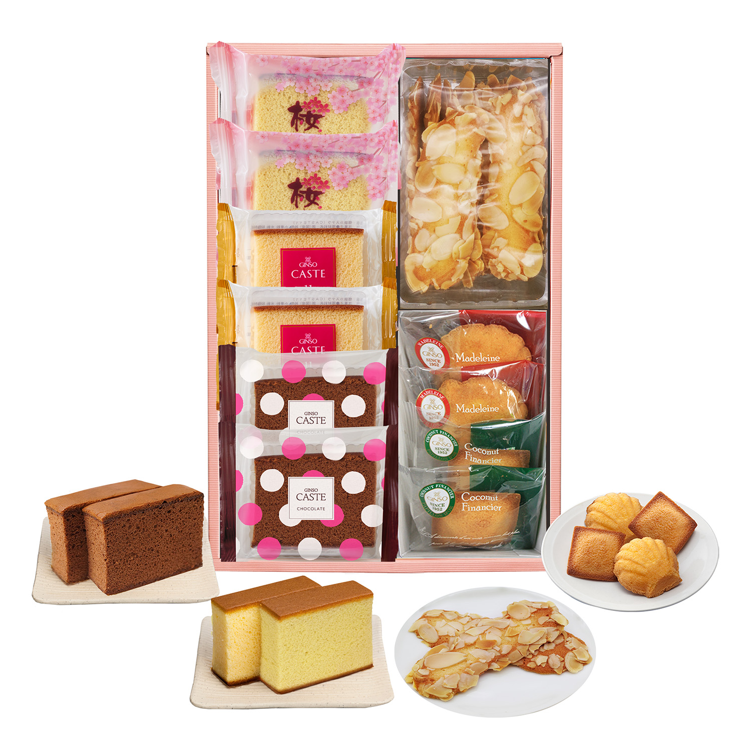 銀装　個装カステラ《赤箱》《チョコ》《桜》・焼菓子・アーモンドラング詰合せ　OACSDAL269