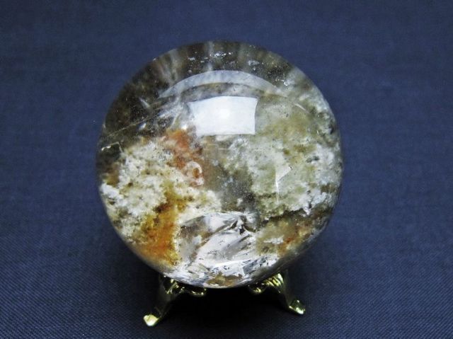 42mm 虹入りゴールドルチルクォーツ 丸玉 スフィア 金針水晶 ゴールド